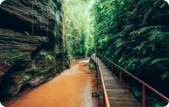 Trilha entre paredões na Chapada das Mesas