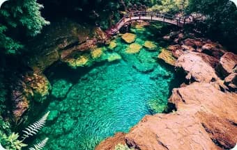 Poço de águas cristalinas cercado de natureza